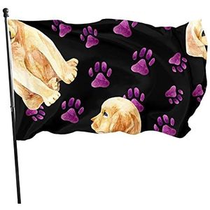 Vlag 90 x 150 cm, schattige hond paarse hond poot print veranda vlag levendige kleur zomer vlaggen muur decor indoor vlag, voor carnaval, vieringen, college slaapzaal