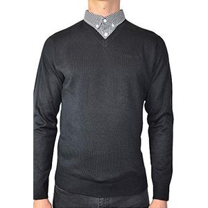 Pierre Cardin Nieuw seizoen, gebreide trui met V-hals voor heren met ingelegde schijnkraag van shirt