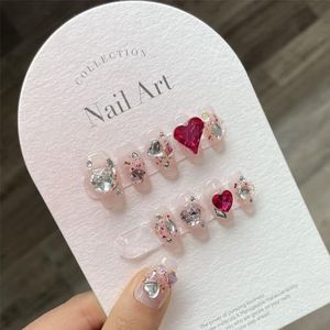 10 stuks handgemaakte pers op nagels kort draagbaar herbruikbaar professionele kunstnagels met strass diamant nagelkunst (Color : 811-L)