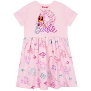 Barbie Jurk Korte Mouw | Eenhoorn Jurk Voor Meisjes | Meisjes Skater Jurk | Roze 122