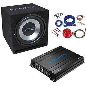 Crunch CBP1000 Bass Pack voor auto met 30 cm subwoofer 4-kanaals versterker & kabelset - 300 mm subwoofer in behuizing