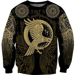 Unisex Viking Odin Raven Hoodie, 3D-geprinte Nieuwigheid Harajuku Herfst en Winter Casual Pullover Sweatshirt, Noordse Middeleeuwse Pagan Lange Mouw Zip Jacket (Color : Round Neck Hoodie, Size : XL