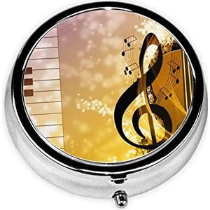 Abstracte Muziek Print Pil Doos 3 Compartiment Kleine Pil Case met Spiegel Pil Organizer voor Outdoor Reizen Pocket Purse