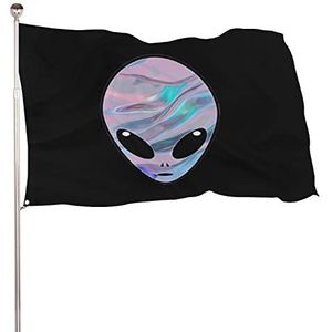 Space Alien grappige vlaggen banner met messing doorvoertules voor buiten binnen tuin 24x35 inch