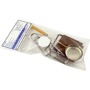 Prince August Hobby Casting Equipment Kit met pollepel, klemmen, steunplaten, release poeder en instructies.