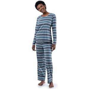 Fruit of the Loom Dames T-shirt met lange mouwen en broek 2-delige slaapset, Blauwe streep, 4X
