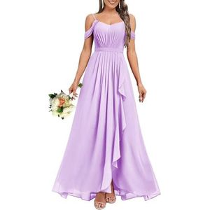 HPPEE Dames V-hals koude schouder bruidsmeisjes jurken met split ruches chiffon formele avondjurk, Lila, 32