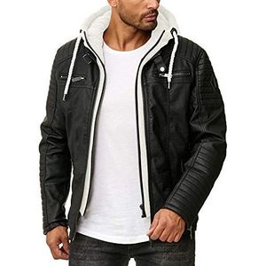 Redbridge Leren herenjack van kunstleer, bikerjack met capuchon, zwart - wit, 4XL