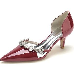 EICOFF Dames Hoge Hak Puntige Gesloten Teen Hof Schoenen Strass Slip-op Prom Partij Dans Trouwschoenen Vrouwen Pompen Sandalen,Burgundy,36 EU