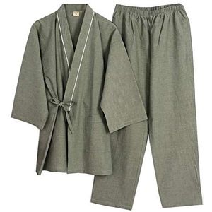 Fancy Pumpkin Japanse kimono voor heren, Jinbei-kimono, thuiskleding, pyjama, ochtendjas, Lichtbruin, L