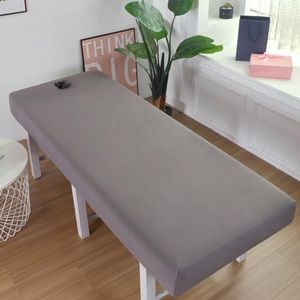 LDLCYCN Waterdichte massagebedhoes met gezichtsgat, koeling, dunne spa-massagetafel, beschermhoes, massagebedlaken, elastische band, rand, rondom, vierkante ronde kop, grijs, 190 x 80 cm (S)