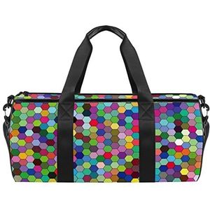 Leuke Alpacas Lama Cactus Reizen Duffle Bag Sport Bagage met Rugzak Tote Gym Tas voor Mannen en Vrouwen, Kleurrijk zeshoek geometrisch mozaïekpatroon, 45 x 23 x 23 cm / 17.7 x 9 x 9 inch