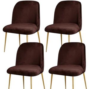 Set Van 1/2/4/6 Fluwelen Eetkamerstoelhoezen, Gebogen Halfronde Rugleuninghoezen, Stretch Meubelbeschermer(Dark Brown,4 Pcs)