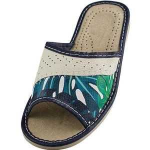 APREGGIO - Damespantoffels van leer – stevige rubberen zool – comfortabel draaggevoel – zacht – 100% natuurproduct – handgemaakt, blauw, 36 EU