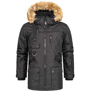 Geographical Norway Chirac Men Warme waterdichte parka voor heren, dikke capuchon, bont, outdoor, warme winddichte jas, winter, outdoor voering, jas voor heren, zwart, XXL