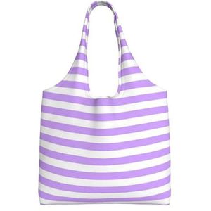 BEEOFICEPENG Schoudertas, Grote Canvas Tote Bag Tote Purse Casual Handtas Herbruikbare Boodschappentassen, Paars En Wit Gestreept, zoals afgebeeld, Eén maat