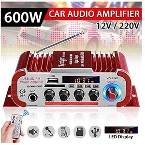 Audioversterker, HY60 600W 2.0CH HIFI Geluidsversterker Lcd Display Klasse D Power Amplificador Radio Auto Home Super luid luidspreker FM USB SD(12V Adapter for home)