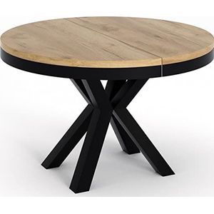 WFL GROUP Ronde uittrekbare eettafel - tafel in loft-stijl met metalen poten - industriële tafel voor woonkamer - Spacesaver - eiken craft - 100 cm