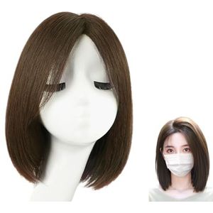 32cm Haartoppers for Vrouwen 360° Dekking Haarverlengingen 100% Echt Menselijk Haarstukje Rechte Toupet for Dunner Wordend Haar, Haaruitval, Grijs Haar(Brown)
