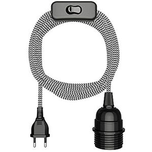 ledscom.de Textielsnoer LEKA, stekker, schakelaar, zwart, wit, gekarteld, 3 m, fitting, 1x E27 max. 60W