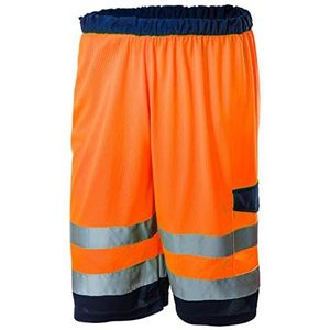 NEO TOOLS Heren veiligheidsbroek, kort, mesh-stof van 100% polyester 185 g/m2, ademend, multifunctionele zakken, maat: XL, oranje