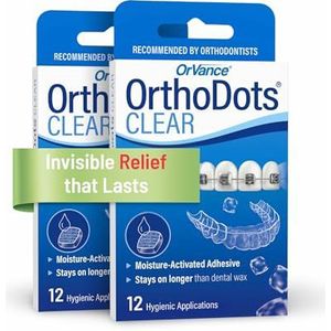 OrthoDots CLEAR - Vochtgeactiveerd, siliconen tandwas, alternatief voor pijn veroorzaakt door beugels. OrthoDots plakken beter en blijven langer aan dan orthodontische was, 24 stuks helder