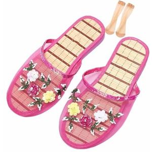 Chinese Mesh Slippers Voor Vrouwen, Vrouwen Bloemen Kralen Ademende Mesh Chinese Sandaal Slippers (Color : Pink, Size : 39 EU)