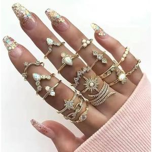 Vintage Koreaanse gouden zilveren kleur parel ringen Set sieraden voor meisjes vlinder holle hart Ring voor vrouwen - AR0059