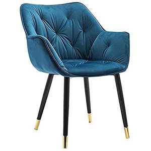 GEIRONV 1 stks metalen poten fluwelen eetkamerstoel, moderne hoge achterkant gevoerde lounge zijkantje keuken woonkamer slaapkamer fauteuil Eetstoelen (Color : Blue, Size : Golden edging feet)