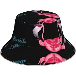 OdDdot Draak en tijger print emmer hoed strand zomer zonnehoed visser hoeden reflecterende strip zonnehoed voor vrouwen mannen, Hallo Bril Flamingo, Eén Maat