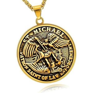 St. Michael Medaille Hanger Ketting, Roestvrij Staal, St. Michael De Aartsengel Katholieke Accessoires, Religieuze Amuletten Sieraden Voor Mannen Vrouwen(Gold)