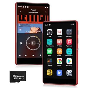 SWOFY 80 GB MP3-speler met Bluetooth en wifi, 4,0 inch touchscreen, draagbare stereo, FM-radio, recorder, e-book en browser (zwart) (rood)