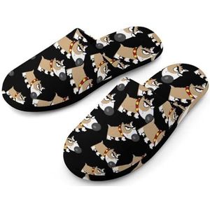 Grappige Bull Terrier Volledige Print Heren Slippers Warme Anti-Slip Rubber Zool Huis Schoenen Voor Indoor Hotel