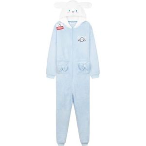 Hello Kitty Sanrio Fleece Onesie met capuchon voor meisjes, 3D-oren, loungewear pyjama, Kawaii slaappak, kinderen, tieners, anime-cadeaus voor meisjes, Blauwe Cinnamoroll, 9-10 jaar