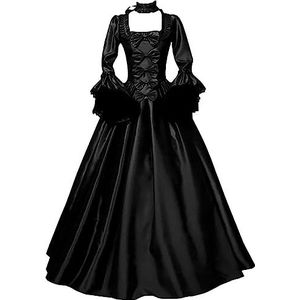 Vintage lange jurk voor vrouwen in prinsessenstijl voor promoties, festiviteiten en rollenspellen, mode in grote maten, elegante vintage lange jurken (B, zwart, 3XL)