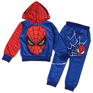 ALANTOP Casual trainingspak, hoodies voor jongens, 2-delige outfit, cosplay, superheld, Spider kostuum, set met lange mouwen, sportpak, sweatshirt, Blauw, 2-3 jaar