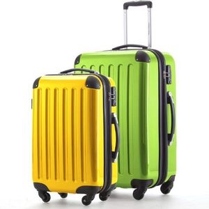 HAUPTSTADTKOFFER - Alex - 2-delige kofferset harde schaal glanzend, middelgrote koffer 65 cm + handbagage 55 cm, 74 + 42 liter, TSA, appelgroen-geel, 65 cm, Kofferset