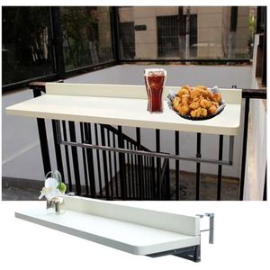 Balkon opklapbare dektafel, balkon opklapbare hangende relingtafel, hangende verstelbare dektafel, opvouwbare balkonreling hangende tafel, met duurzaam composiet tafelblad(White,100*39CM/39.4*15.4IN)