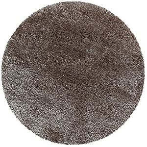 Hoogpolig Vloerkleed, Kleur Taupe, Unicolor - Monochroom, 101058, Vloerkleed Rond, Vloerkleed woonkamer-eetkamer, 200 cm Rond