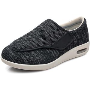 Unisex ouderenschoenen Heren Dames Extra brede diabetische schoenen met traagschuim Verstelbare sluiting Lichtgewicht luchtkussen Wandelschoenen voor ouderen Artritis Oedeem,Black Grey-44 EU