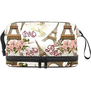 Grote capaciteit reizen cosmetische tas,Parijs Eiffeltoren,Make-up tas,Waterdichte make-up tas organisator, Meerkleurig, 27x15x14 cm/10.6x5.9x5.5 in
