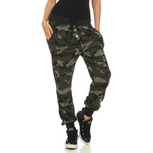 malito dames Sweatbroek in Camouflage Look | Baggy om te dansen | Joggingbroek met knopenrij | Sweatpants - Trainingsbroek 8019 (zwart)