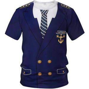 LAOLIUSN Smoking T-shirts voor heren, smoking kostuum pak en stropdas T-shirt geschenken T-shirt, Blauwe Kapitein, M