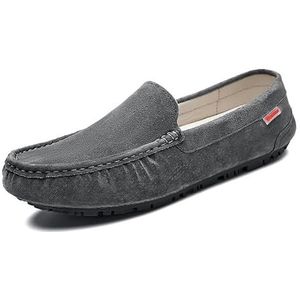 Loafers for heren Schoenen Bootschoenen Nubuckleer Effen kleur Stiksels Details Platte hak Comfortabel Antislip Klassiek Feest Instappers (Color : Grey, Size : 40 EU)