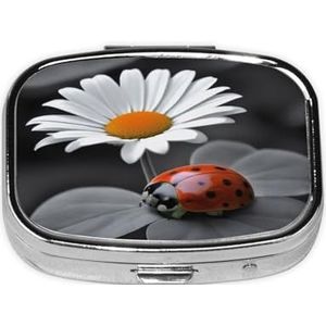 Vierkante pillendoos lieveheersbeestje - 2 compartimenten medicijnpillenetui, waterdicht, zakpillenorganizer, draagbaar, voor zak- of portemonneepillendozen