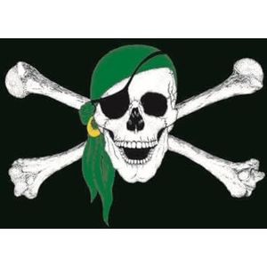 Vlag piraat met groene hoofddoek vlag 100x150 cm professionele kwaliteit met karabijnhaak
