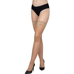 LORES Womens Hold Ups kousen met kant hoge dij panty siliconen top 15 denier over knie sokken, Golde, XS-S