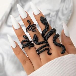 Vintage Snake Animal Rings voor vrouwen gotische zilveren kleur geometrie metaallegering vinger verschillende Ring Sets sieraden-18643-zwart