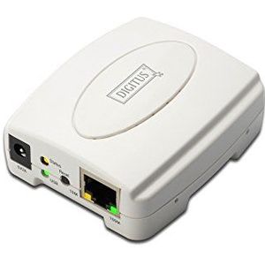 DIGITUS USB 2.0 Fast Ethernet Print Server, 1-Port, 1x USB A, 1x RJ45, Wit