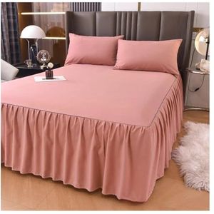 Divan Base Cover 1 stuk effen kleur bedrok met kant rondom alle seizoenen bedhoes met ruches bedrok (donkerroze, 1 stuk 180 x 220 cm rok)